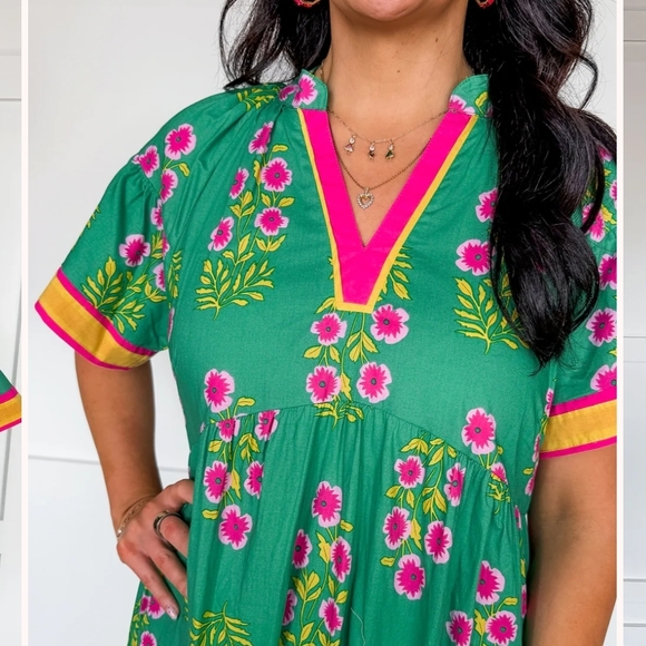 Spring Green Floral Midi Dress-NWT - Picture 2 of 8